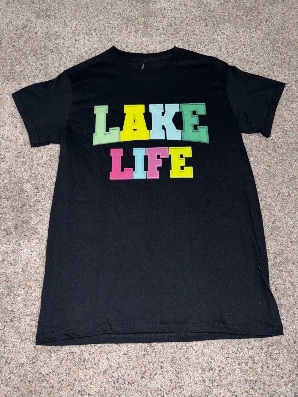 Gildan Black Tee with Bright 'LAKE LIFE' Block Letters